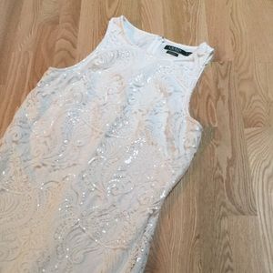 White lace beaded evening dress